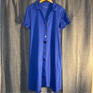 Soft Surroundings Danielle Button Dress Medium Blue Pockets